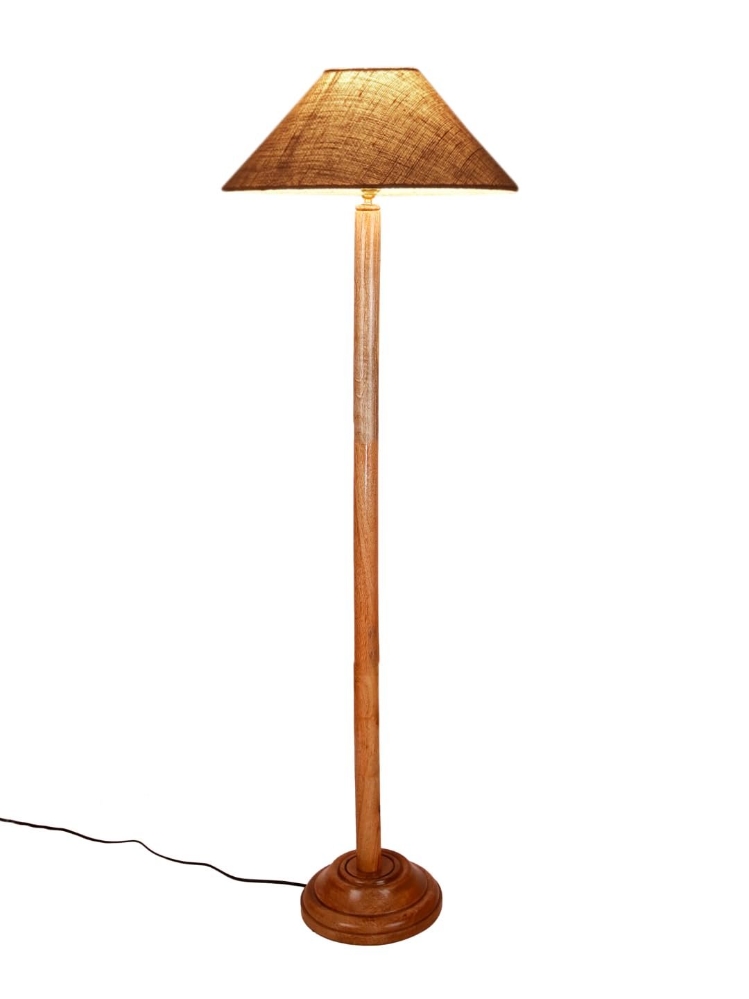 Beige Jute Coolie Shade Wood Floor lamp for Decoration/Office/Home/Gifting/Study .(13x13x55.7 Inches)