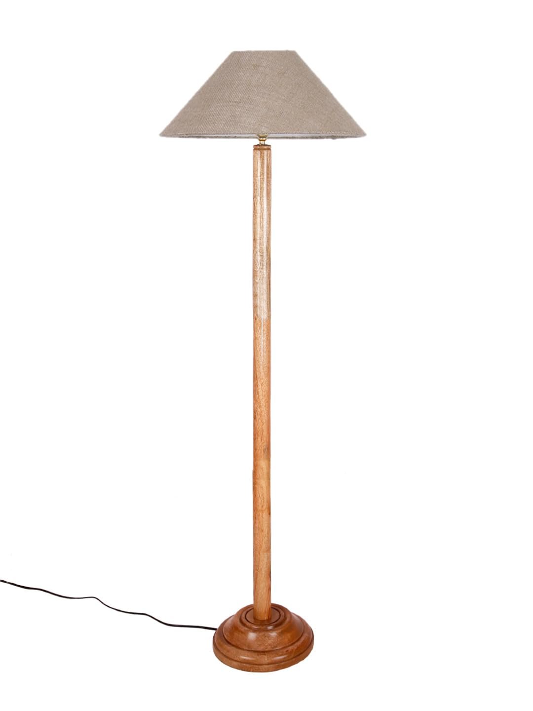 Beige Jute Coolie Shade Wood Floor lamp for Decoration/Office/Home/Gifting/Study .(13x13x55.7 Inches)
