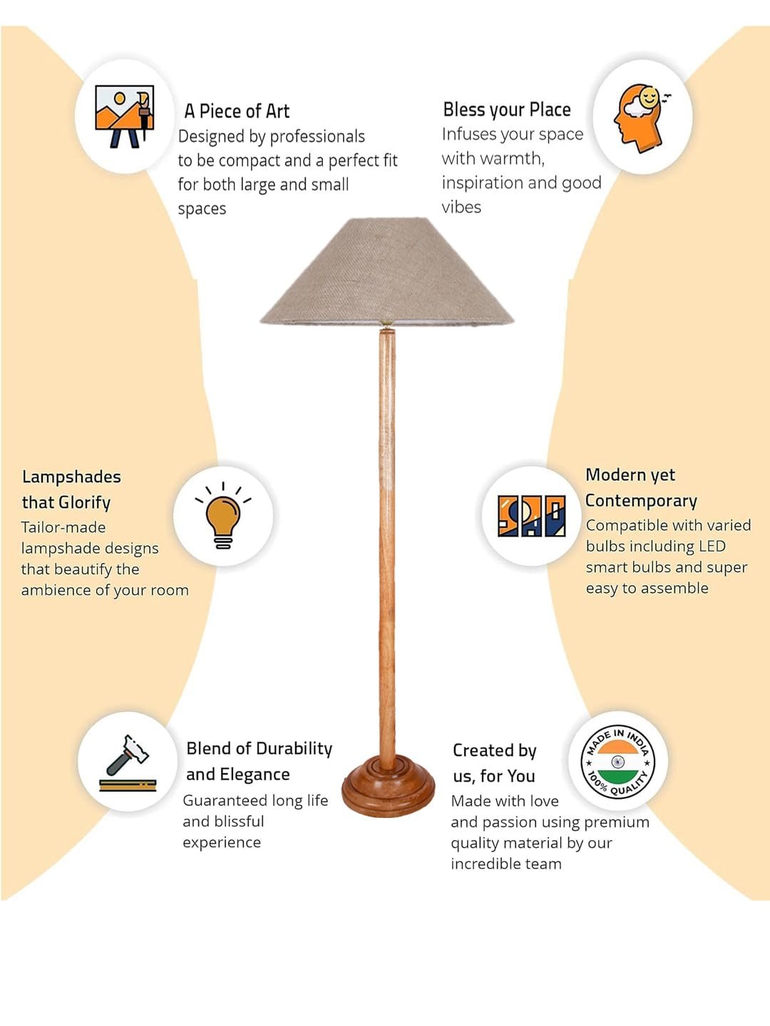 Beige Jute Coolie Shade Wood Floor lamp for Decoration/Office/Home/Gifting/Study .(13x13x55.7 Inches)