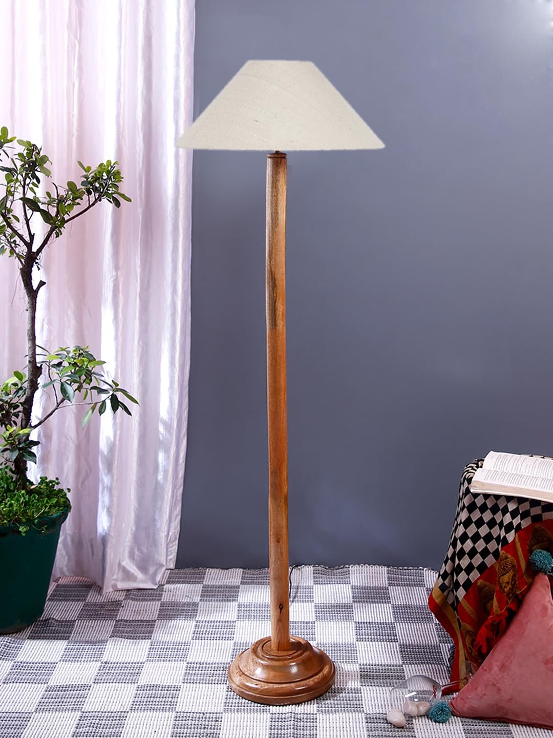 White Jute Coolie Shade Wood Floor lamp for Decoration/Office/Home/Gifting/Study .(13x13x55.7 Inches)