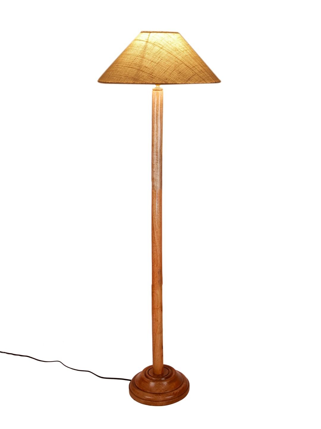 White Jute Coolie Shade Wood Floor lamp for Decoration/Office/Home/Gifting/Study .(13x13x55.7 Inches)