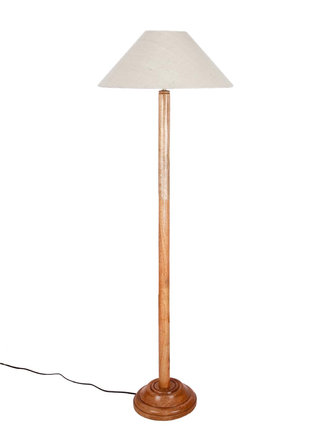 White Jute Coolie Shade Wood Floor lamp for Decoration/Office/Home/Gifting/Study .(13x13x55.7 Inches)