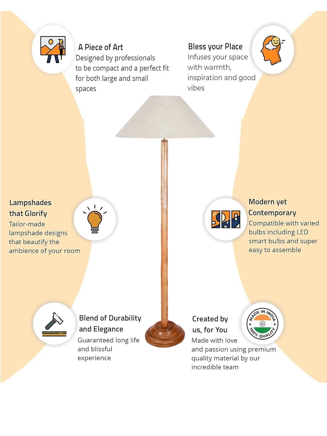 White Jute Coolie Shade Wood Floor lamp for Decoration/Office/Home/Gifting/Study .(13x13x55.7 Inches)