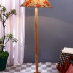 Multicolor Coolie Cotton Shade Wood Floor lamp for Decoration/Office/Home/Gifting/Study .(13x13x55.7 inches)-E