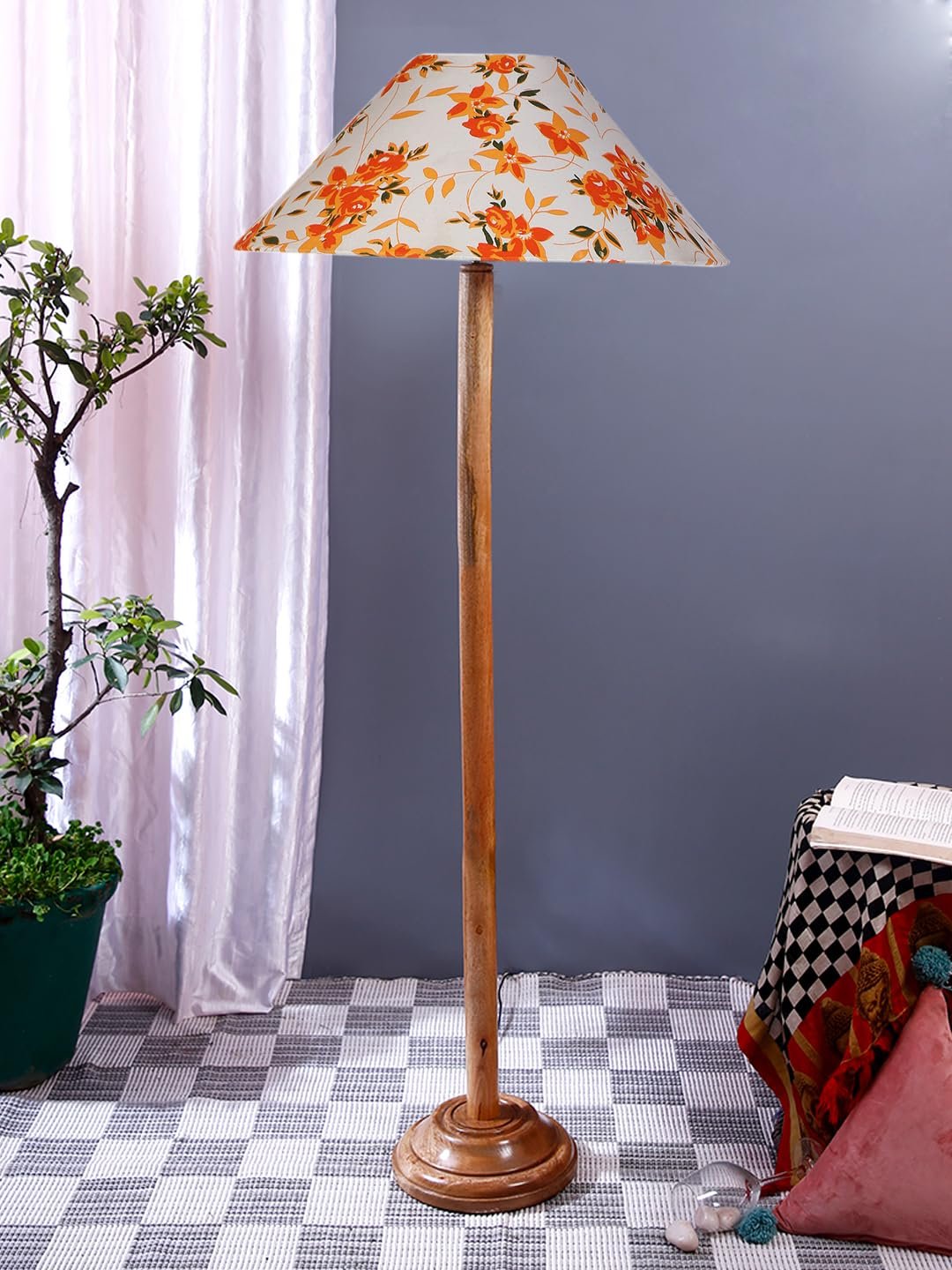 Multicolor Coolie Cotton Shade Wood Floor lamp for Decoration/Office/Home/Gifting/Study .(13x13x55.7 inches)-E