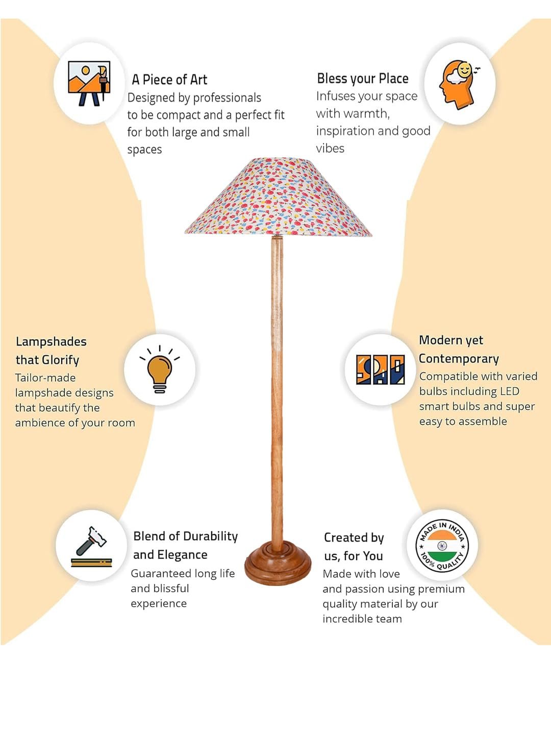 Multicolor Coolie Cotton Shade Wood Floor lamp for Decoration/Office/Home/Gifting/Study .(13x13x55.7 inches)