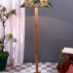 Multicolor Coolie Cotton Shade Wood Floor lamp for Decoration/Office/Home/Gifting/Study .(13x13x55.7 inches)-F