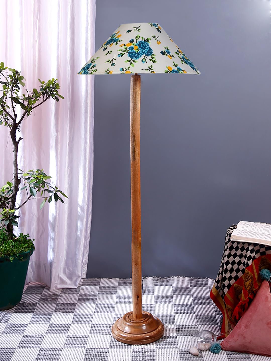Multicolor Coolie Cotton Shade Wood Floor lamp for Decoration/Office/Home/Gifting/Study .(13x13x55.7 inches)-F