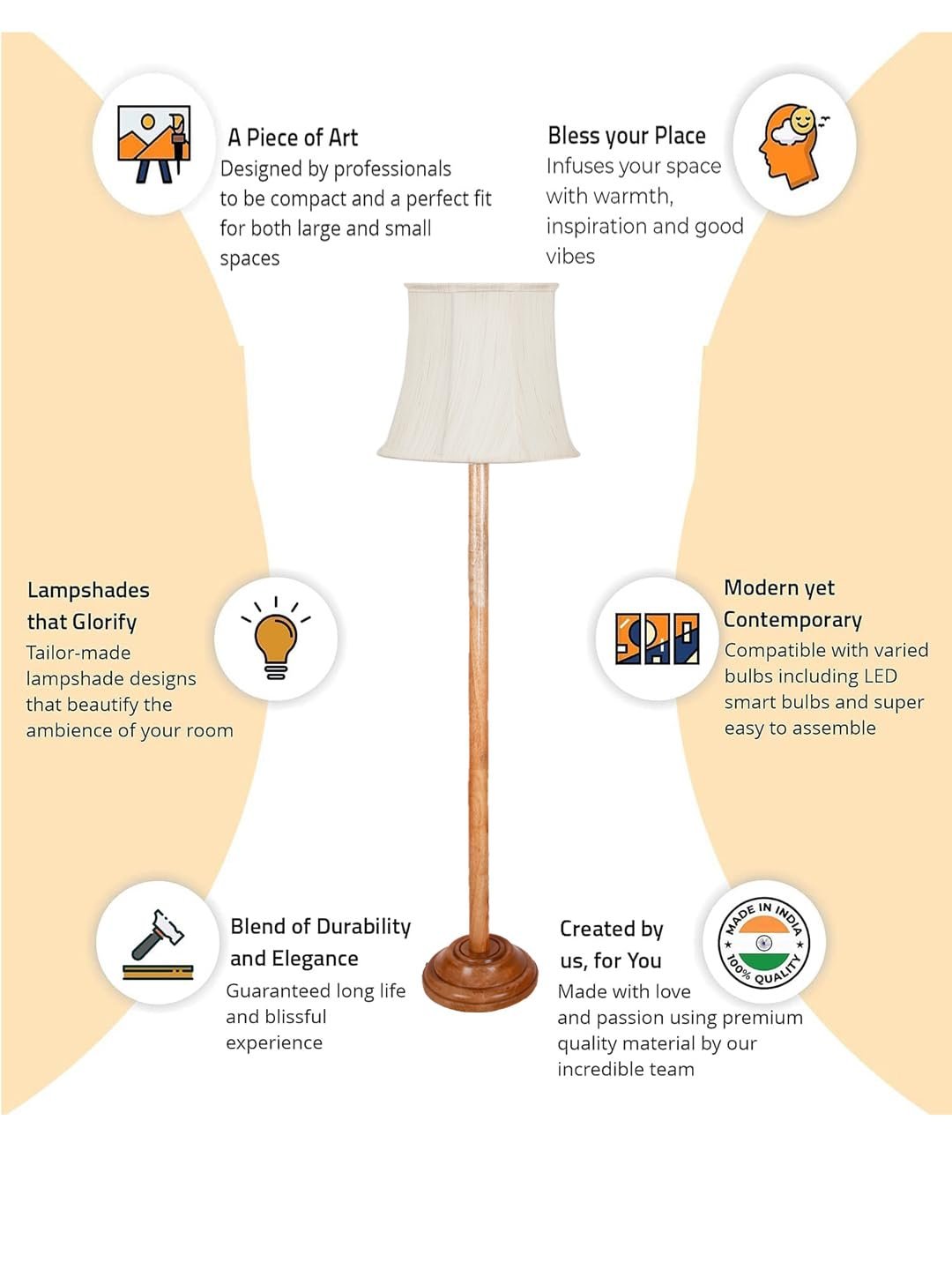 Off White Khadi Cotton Cylindrical Shade Wood Floor lamp for Decoration/Office/Home/Gifting/Study-(12x12x59.2 inches)