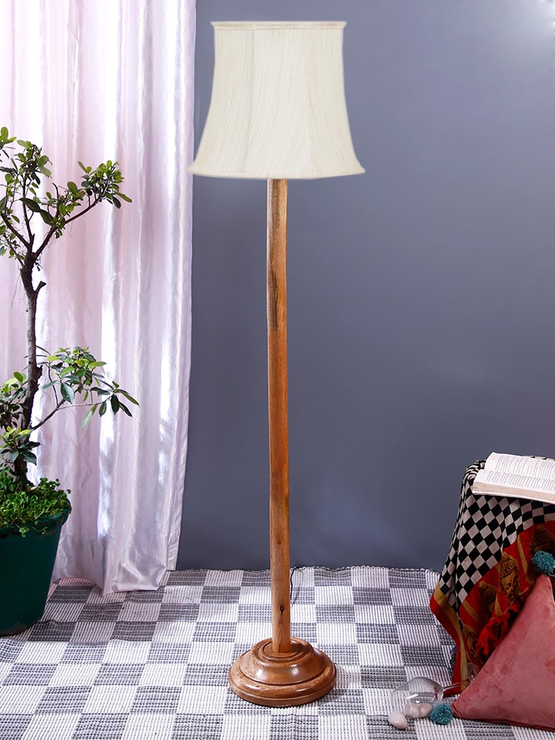 Off White Khadi Cotton Cylindrical Shade Wood Floor lamp for Decoration/Office/Home/Gifting/Study-(12x12x59.2 inches)