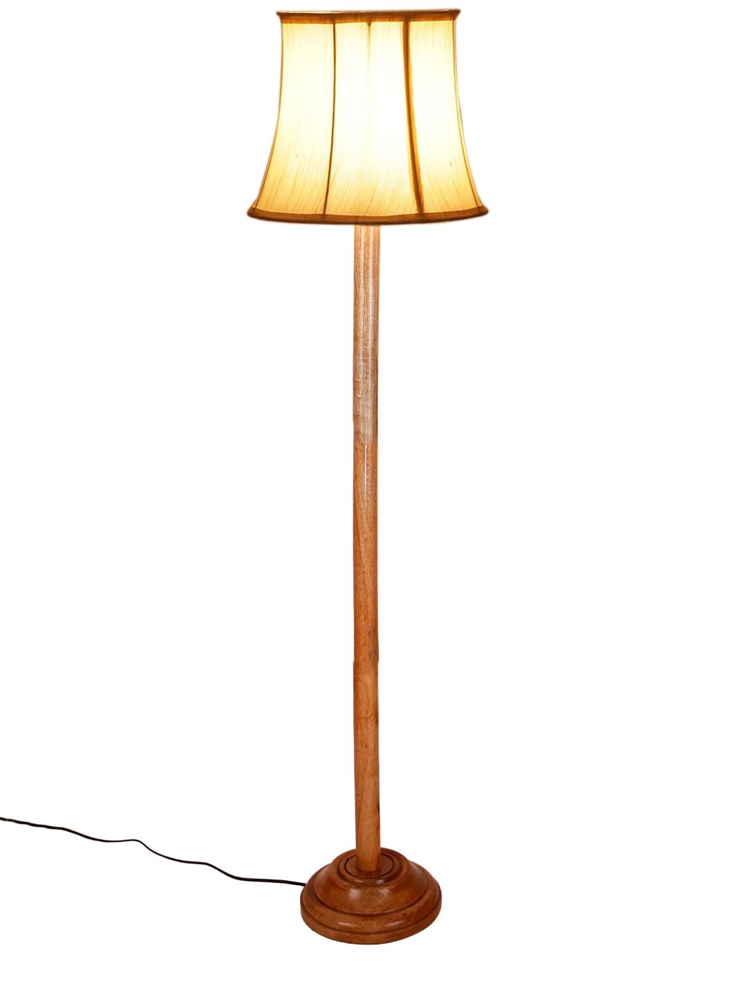 Off White Khadi Cotton Cylindrical Shade Wood Floor lamp for Decoration/Office/Home/Gifting/Study-(12x12x59.2 inches)