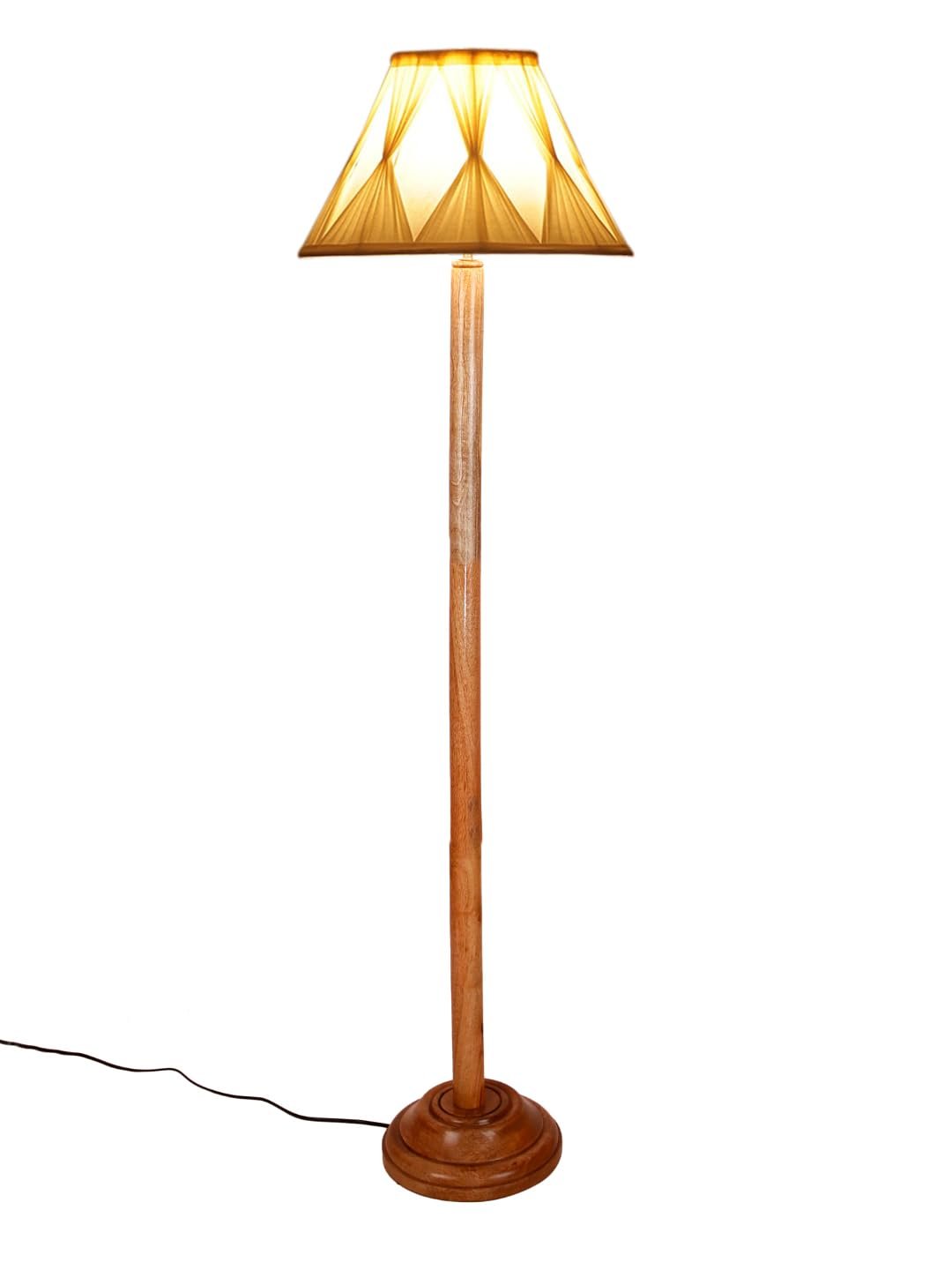 Off White Cotton Curtain Pleated Cotton Shade Wood Floor lamp for Decoration/Office/Home/Gifting/Study-(12x12x56.7 inches)