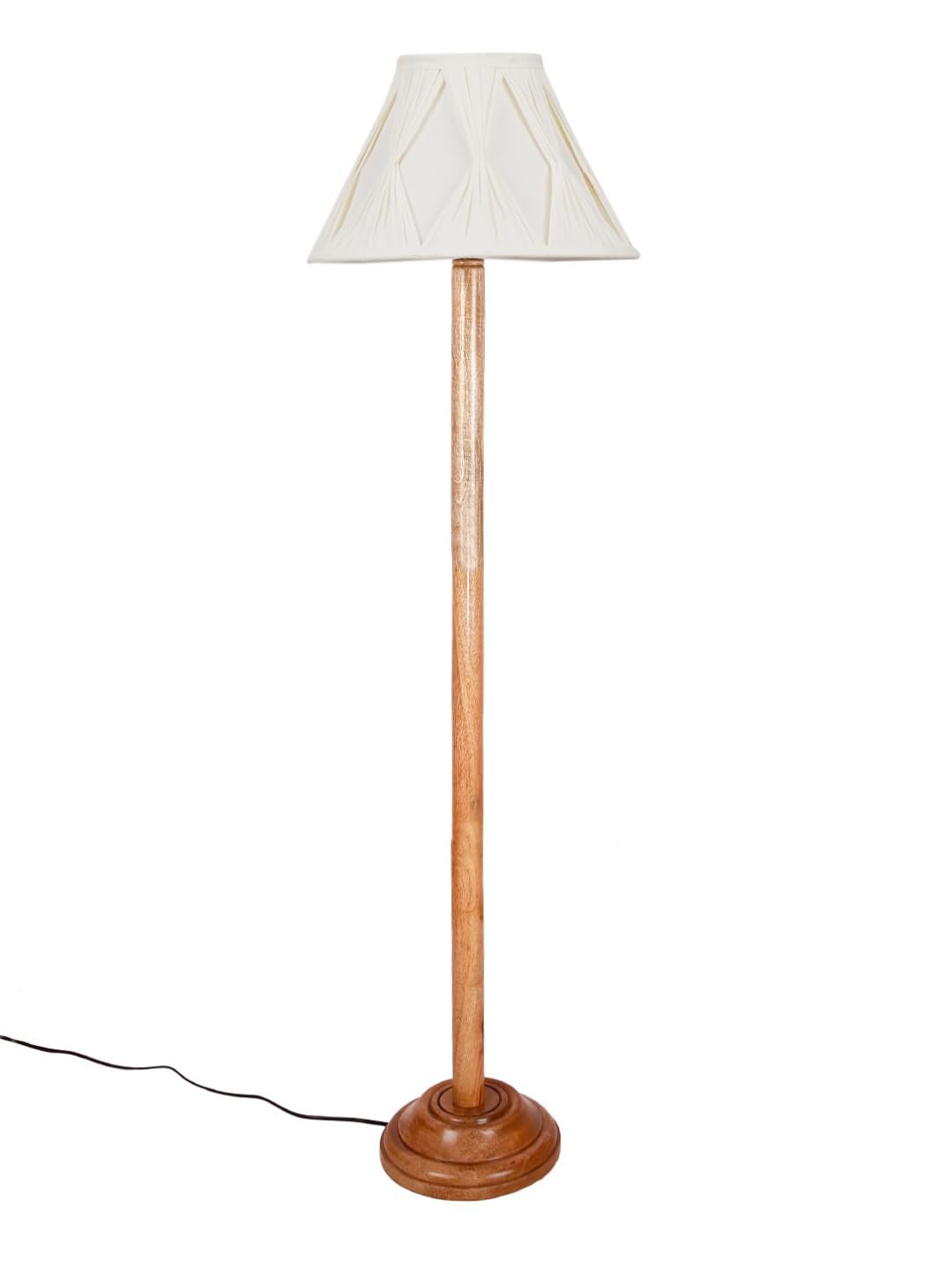 Off White Cotton Curtain Pleated Cotton Shade Wood Floor lamp for Decoration/Office/Home/Gifting/Study-(12x12x56.7 inches)