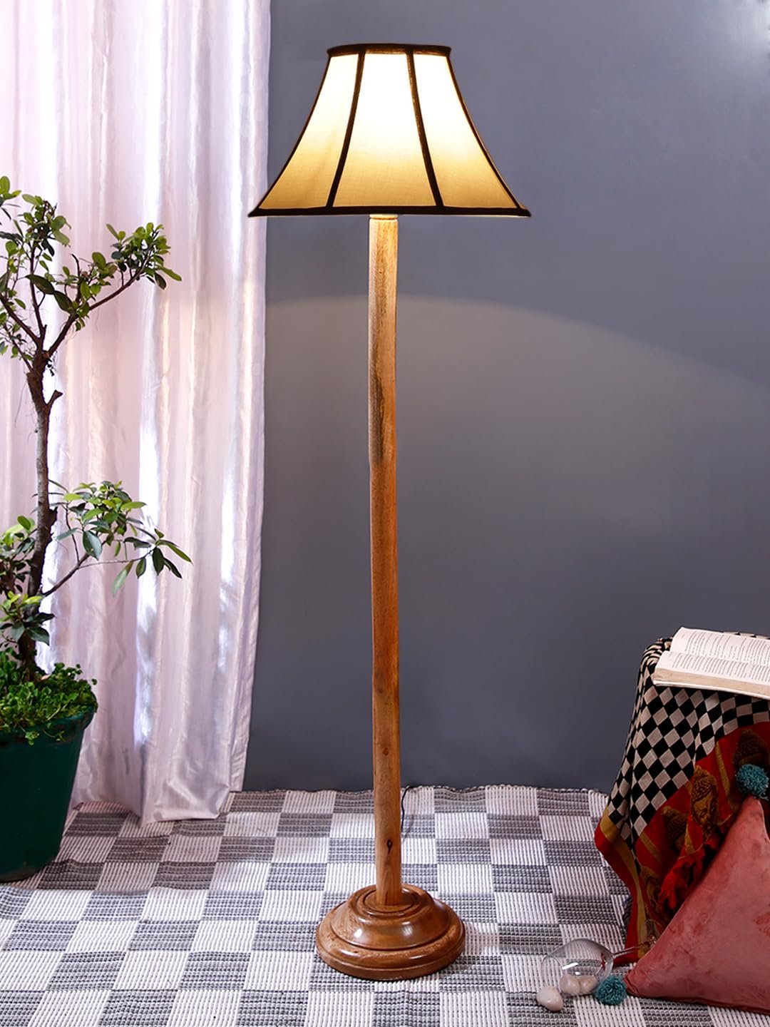 Multicoloured Cotton Shade Wood Floor lamp for Decoration/Office/Home/Gifting/Study-(12x12x56.7 inches)