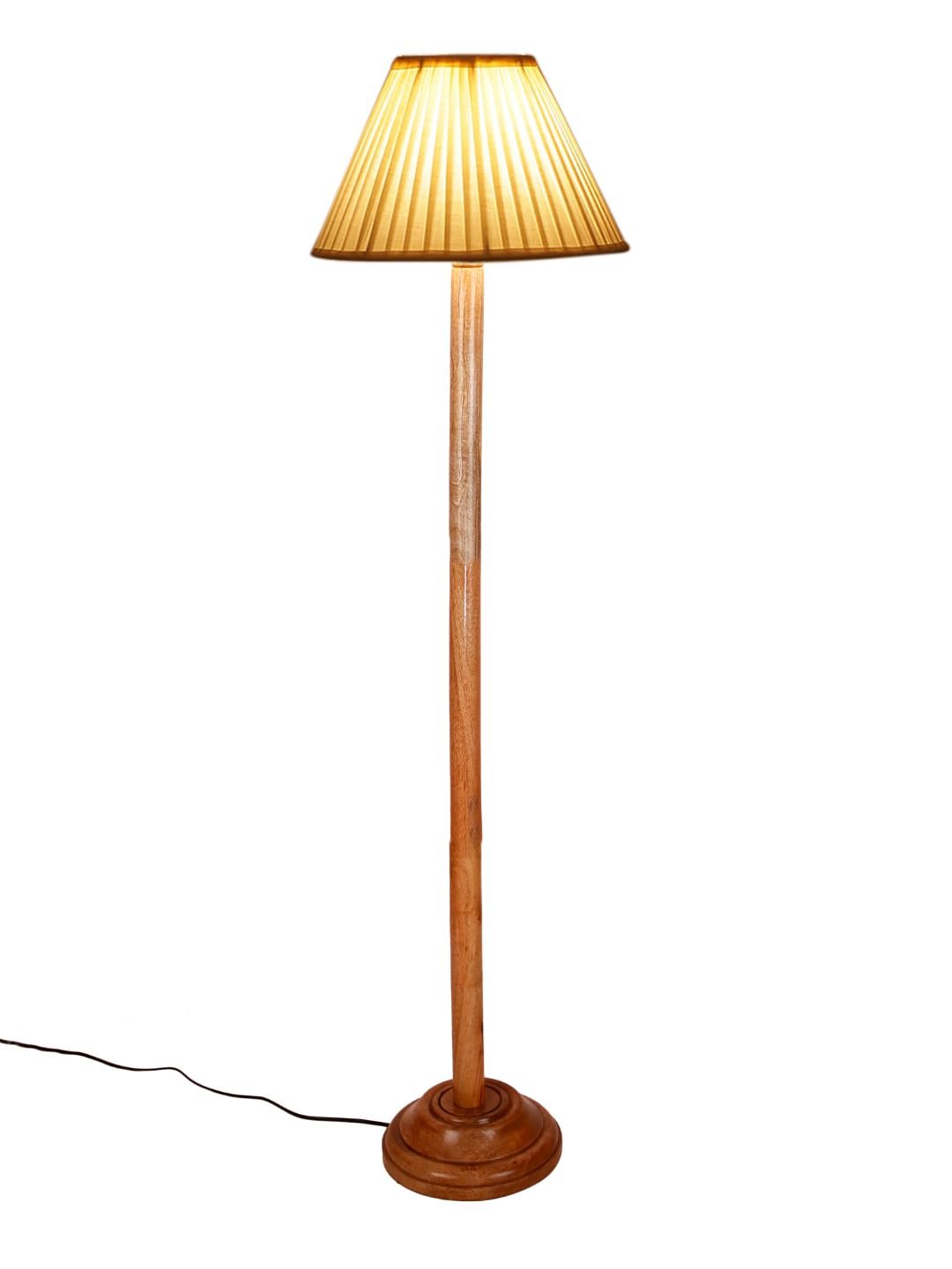Off White Cotton Knife Pleated Cotton Shade Wood Floor lamp for Decoration/Office/Home/Gifting/Study-(12x12x56.7 inches)