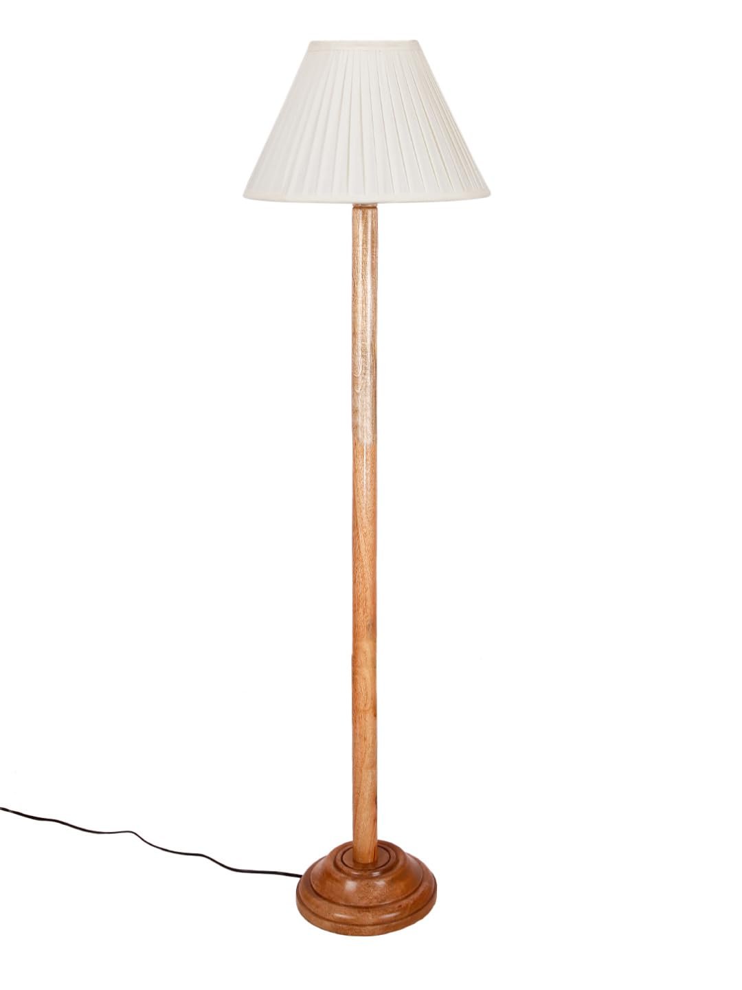 Off White Cotton Knife Pleated Cotton Shade Wood Floor lamp for Decoration/Office/Home/Gifting/Study-(12x12x56.7 inches)
