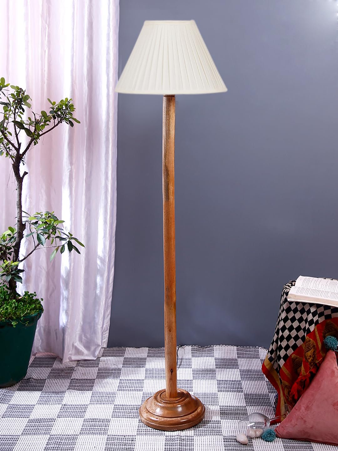 Off White Cotton Knife Pleated Cotton Shade Wood Floor lamp for Decoration/Office/Home/Gifting/Study-(12x12x56.7 inches)