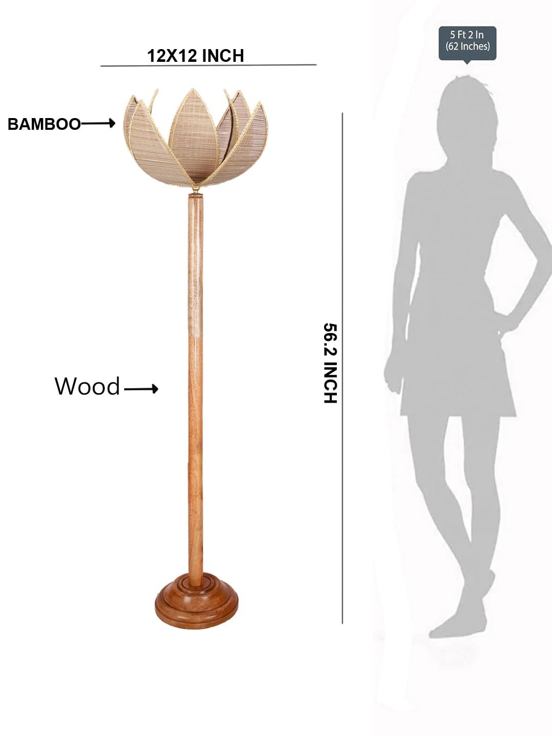 Rose Bamboo Shade Wood Floor lamp for Decoration/Office/Home/Gifting/Study-(12x12x56.2 inches)