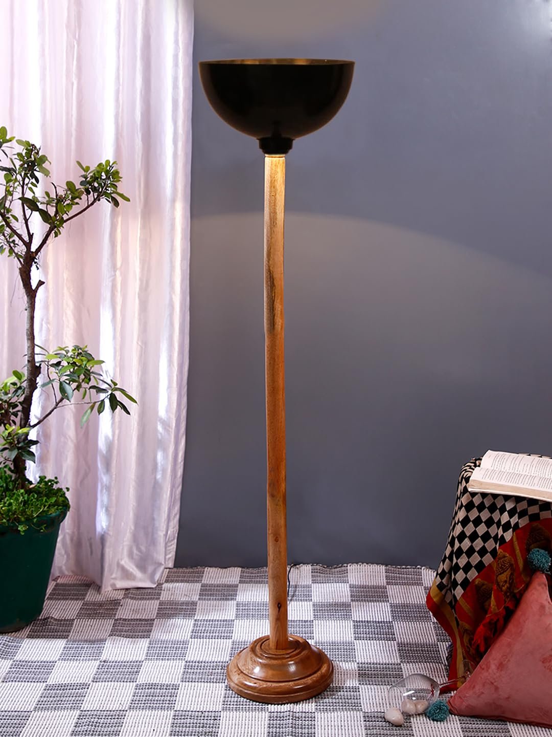 Metal Shade Floor Lamps with Natural Wood Wase for Decoration/Office/Home/Gifting/Study -(10x10x55) Inches