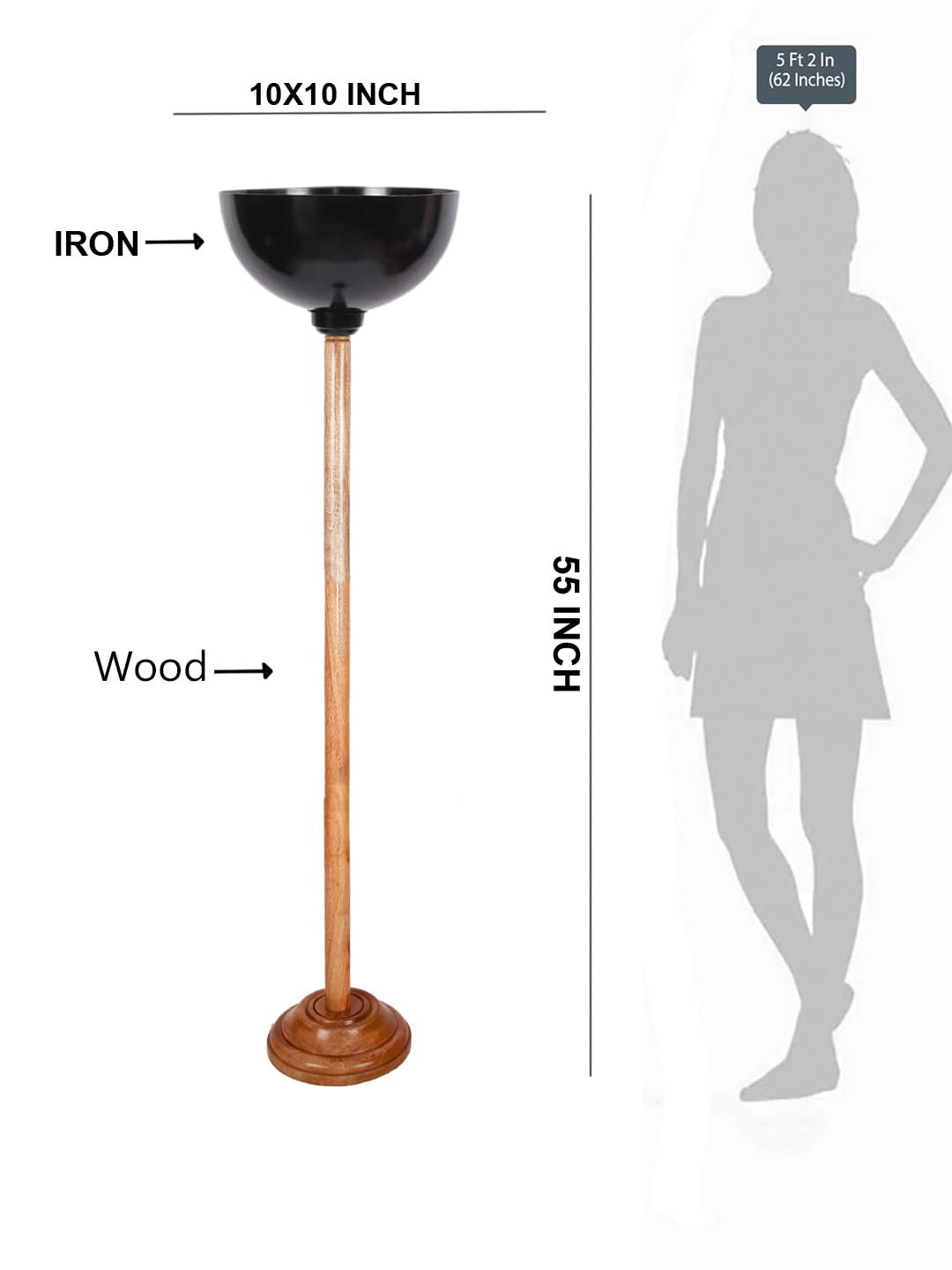 Metal Shade Floor Lamps with Natural Wood Wase for Decoration/Office/Home/Gifting/Study -(10x10x55) Inches