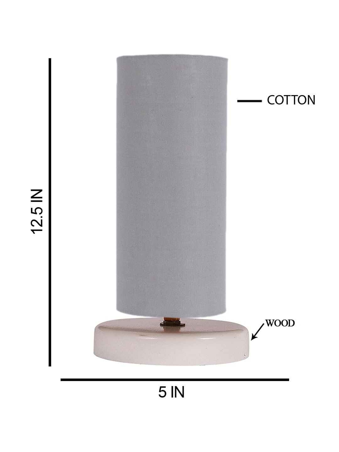Grey Cotton Table lamp with White Wood Base -9