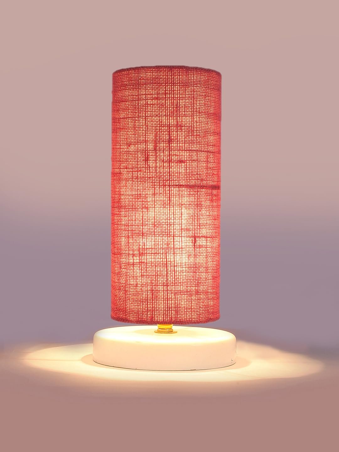 Pink Jute Table lamp with White Wood Base -13