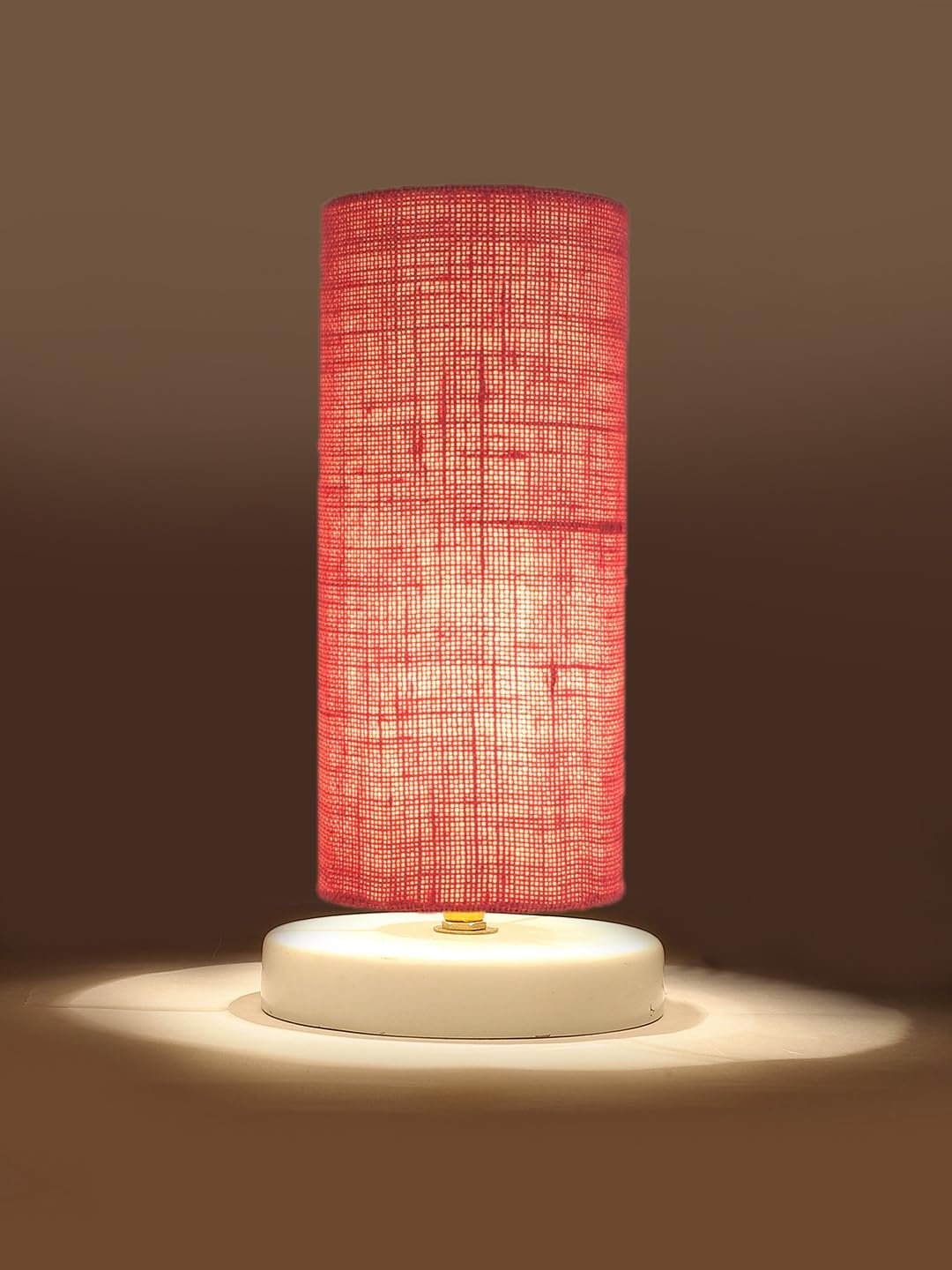 Pink Jute Table lamp with White Wood Base -13