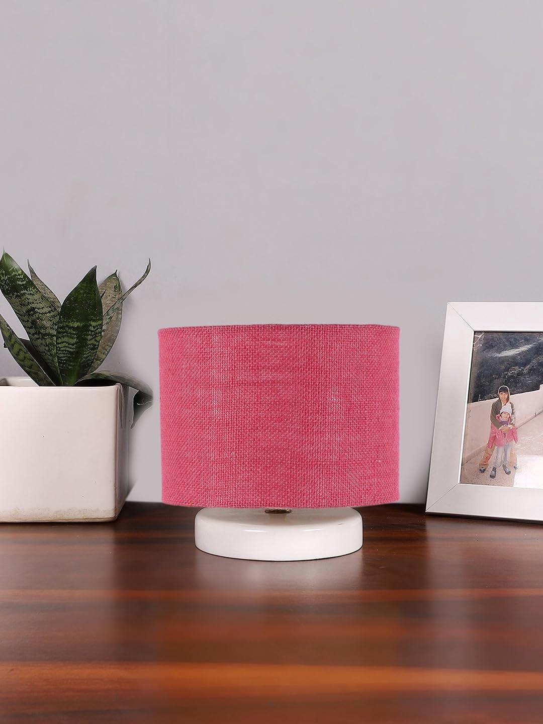 Pink Jute Table lamp with White Wood Base -28