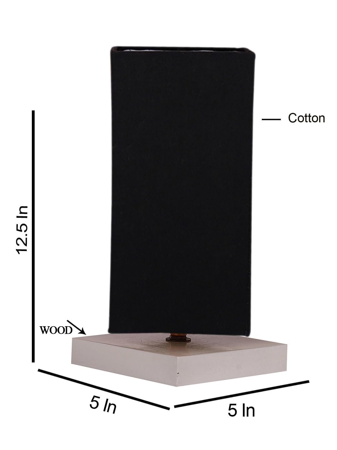 Square Black Cotton Table lamp with White Wood Base -43