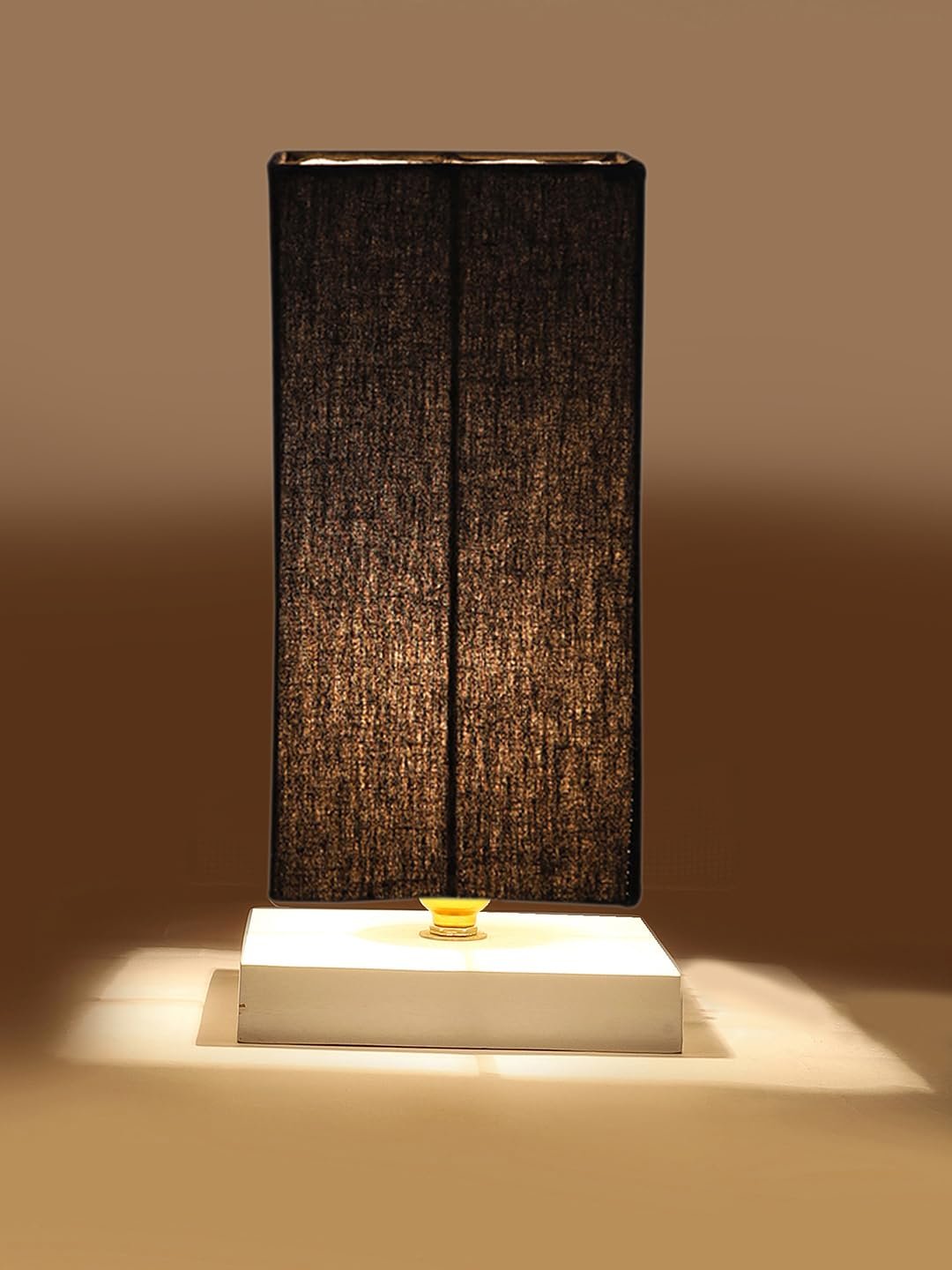 Square Black Cotton Table lamp with White Wood Base -43