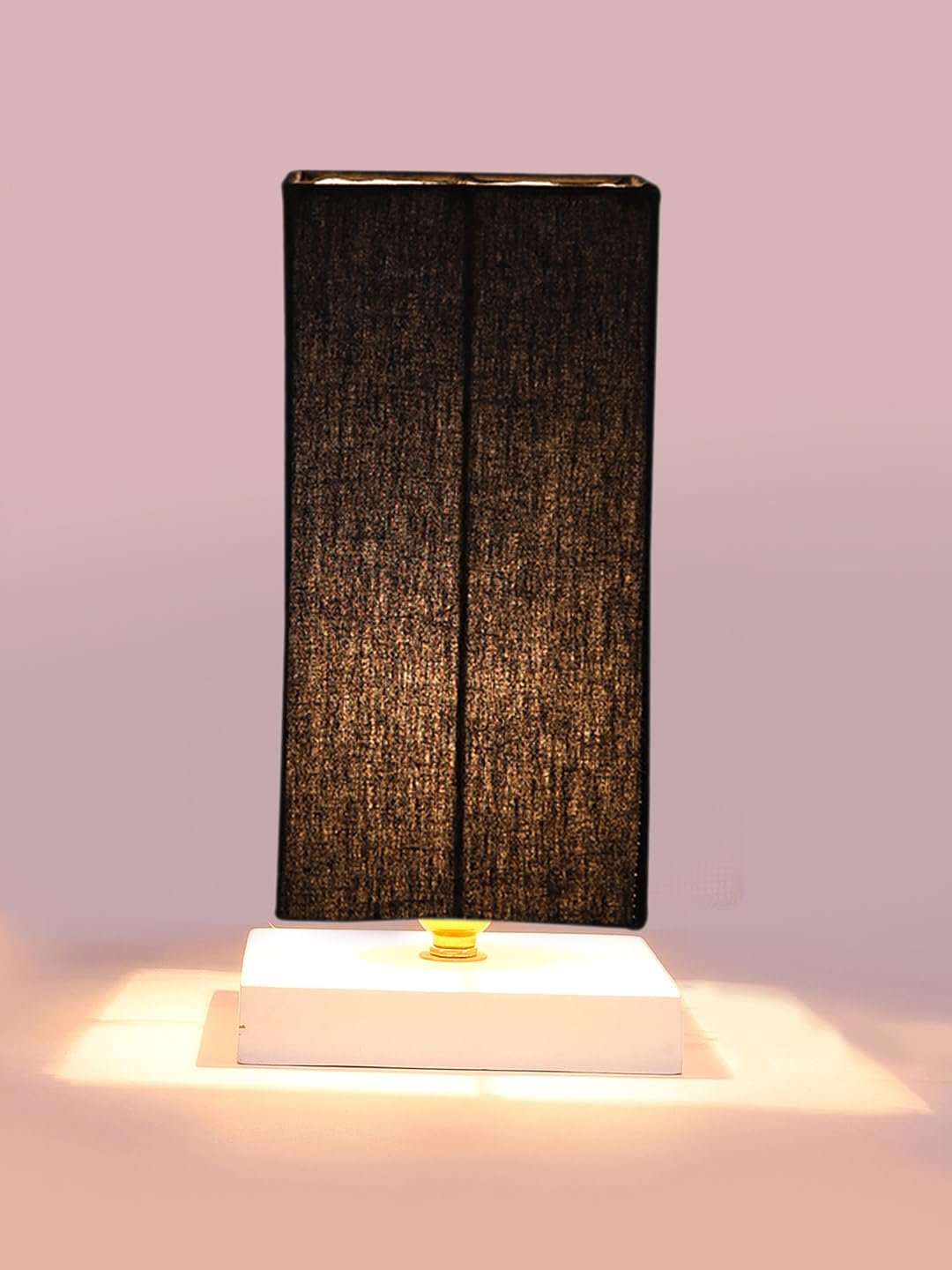 Square Black Cotton Table lamp with White Wood Base -43