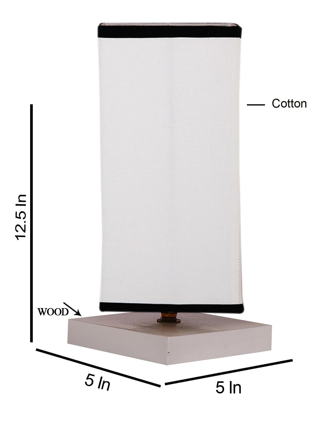 Square White & Black Cotton Table lamp with White Wood Base -48