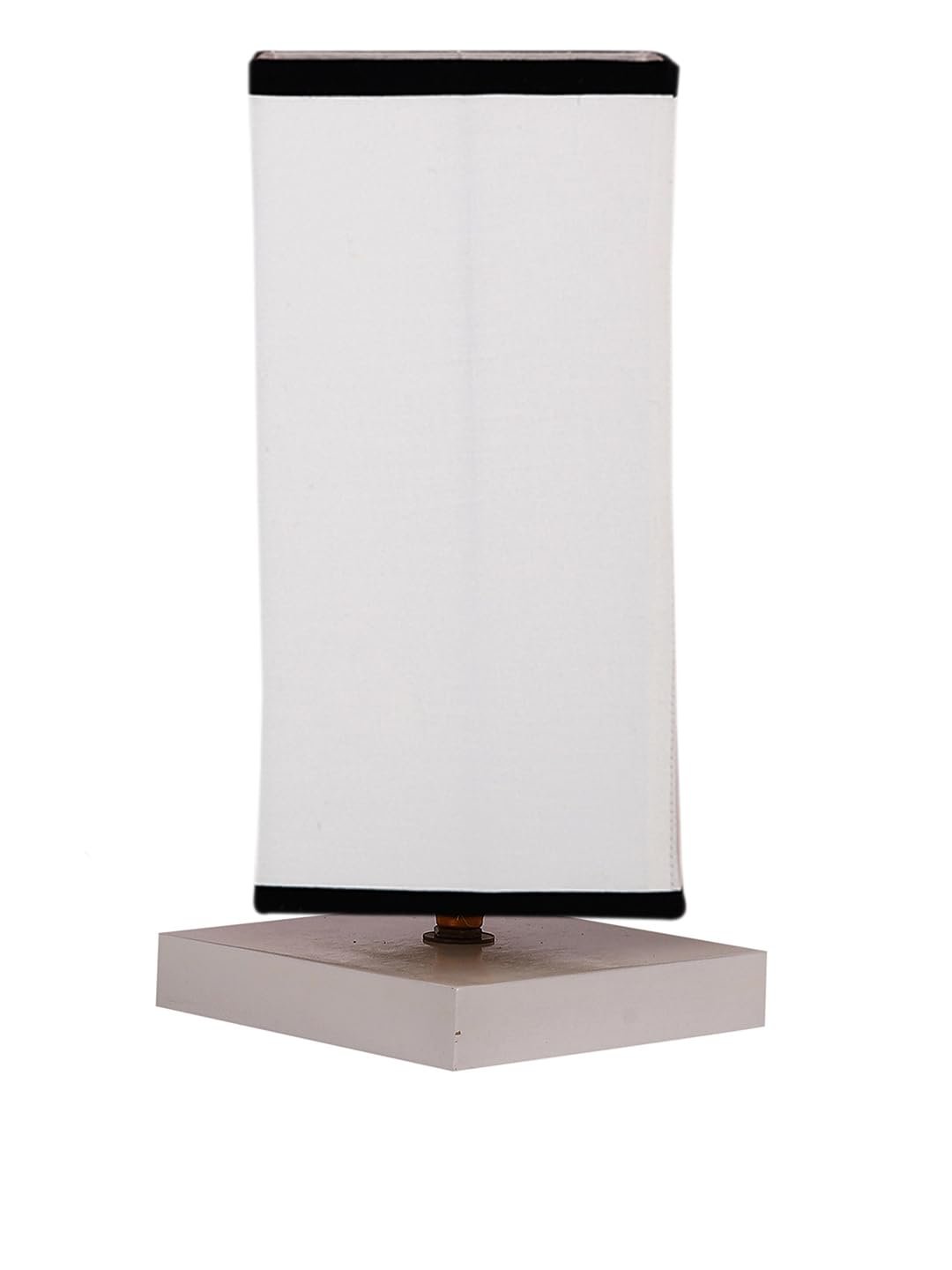 Square White & Black Cotton Table lamp with White Wood Base -48