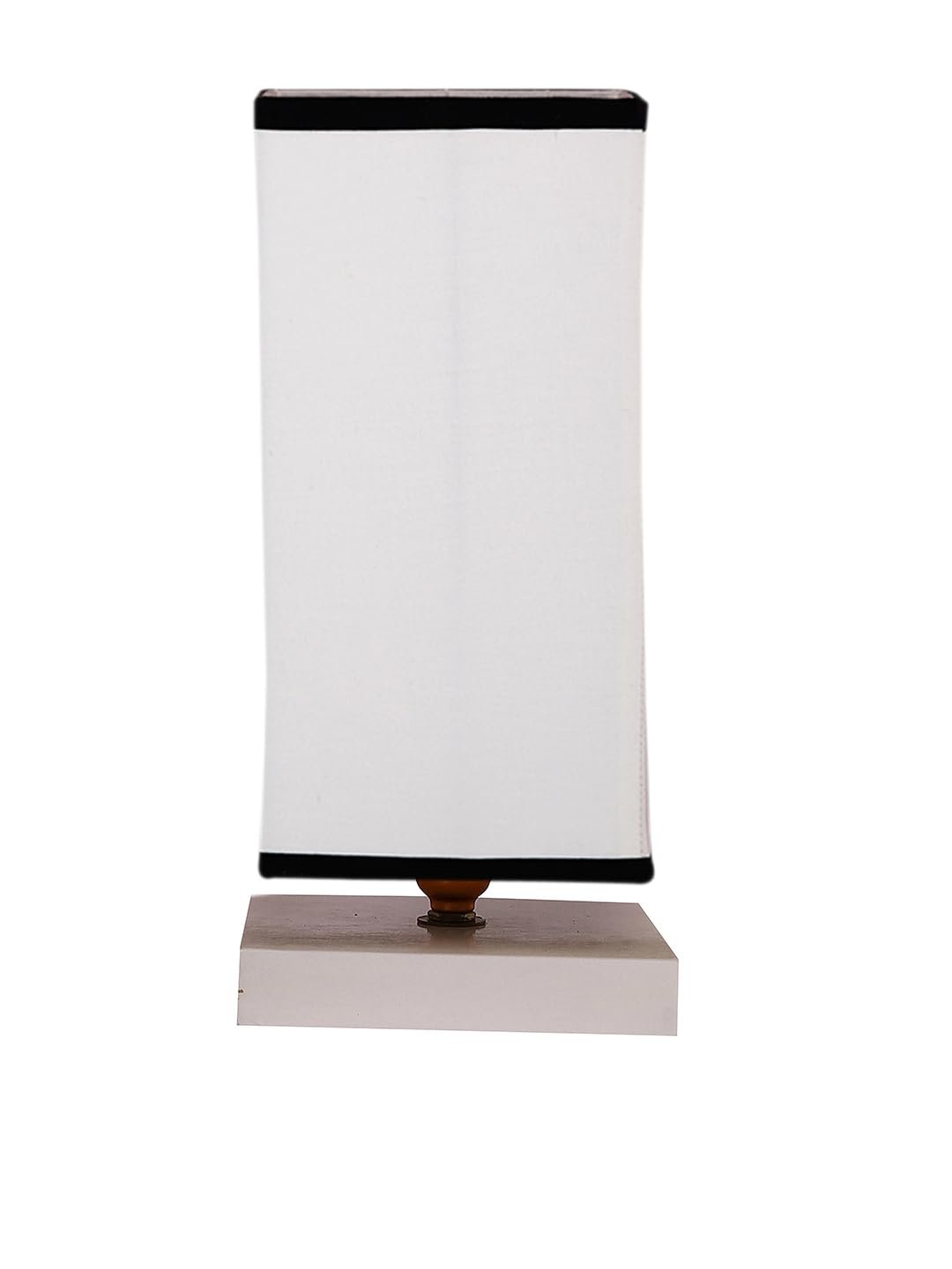 Square White & Black Cotton Table lamp with White Wood Base -48