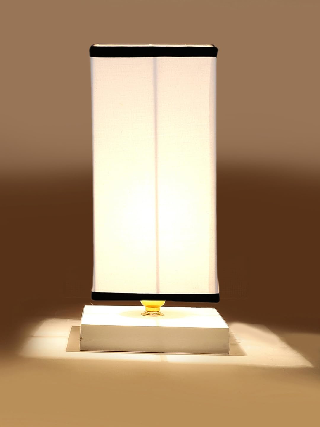 Square White & Black Cotton Table lamp with White Wood Base -48
