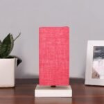 Square Pink Jute Table lamp with White Wood Base -50