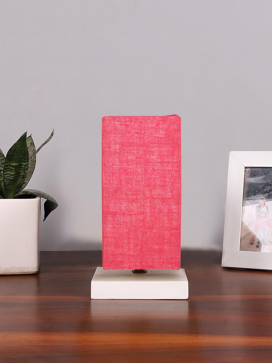 Square Pink Jute Table lamp with White Wood Base -50