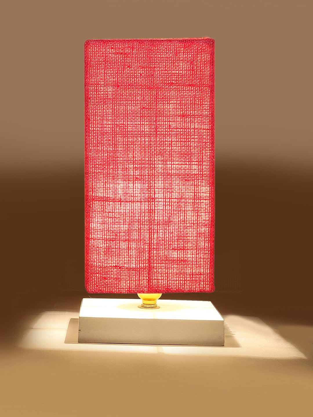 Square Pink Jute Table lamp with White Wood Base -50