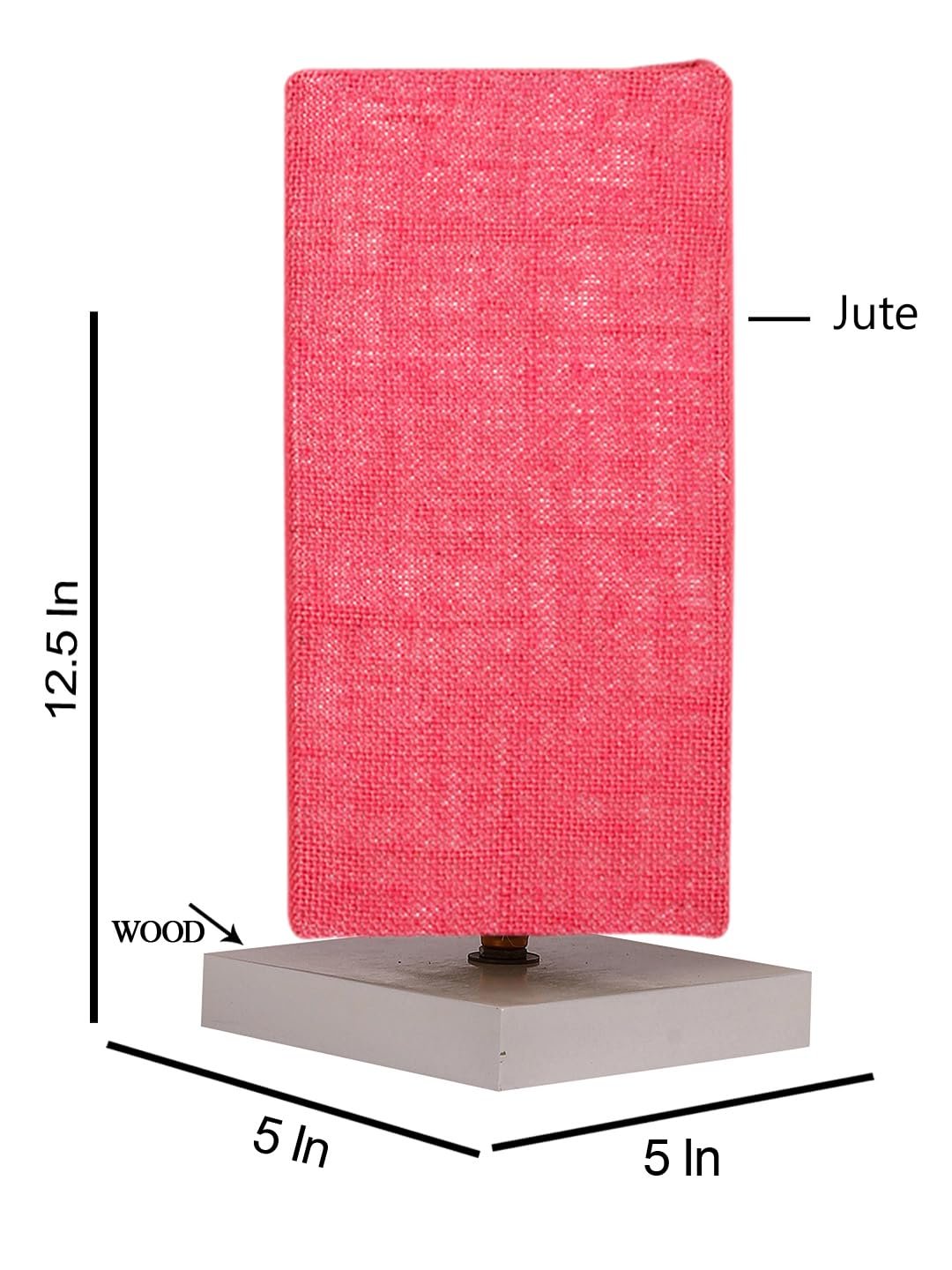 Square Pink Jute Table lamp with White Wood Base -50