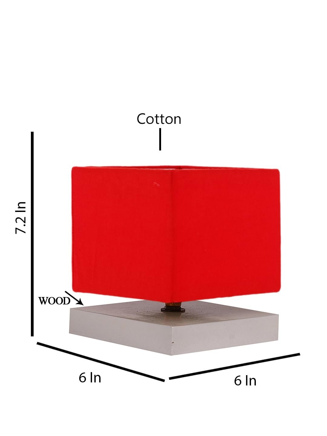 Square Red Cotton Table lamp with White Wood Base -59