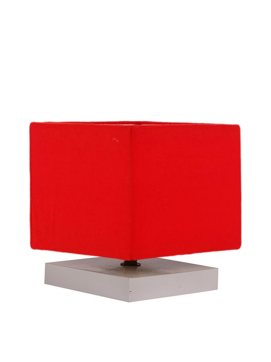 Square Red Cotton Table lamp with White Wood Base -59