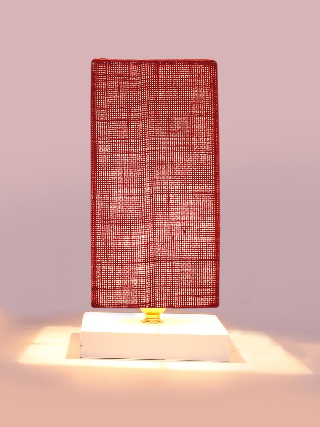 Square Maroon Jute Table lamp with White Wood Base -51