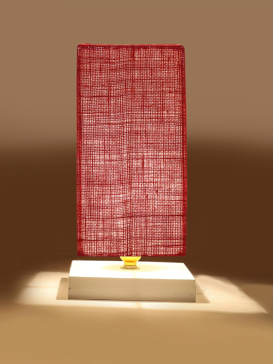 Square Maroon Jute Table lamp with White Wood Base -51
