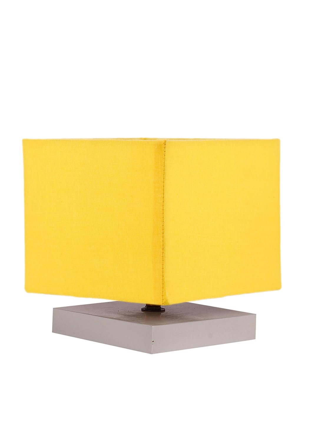 Square Yellow Cotton Table lamp with White Wood Base -61