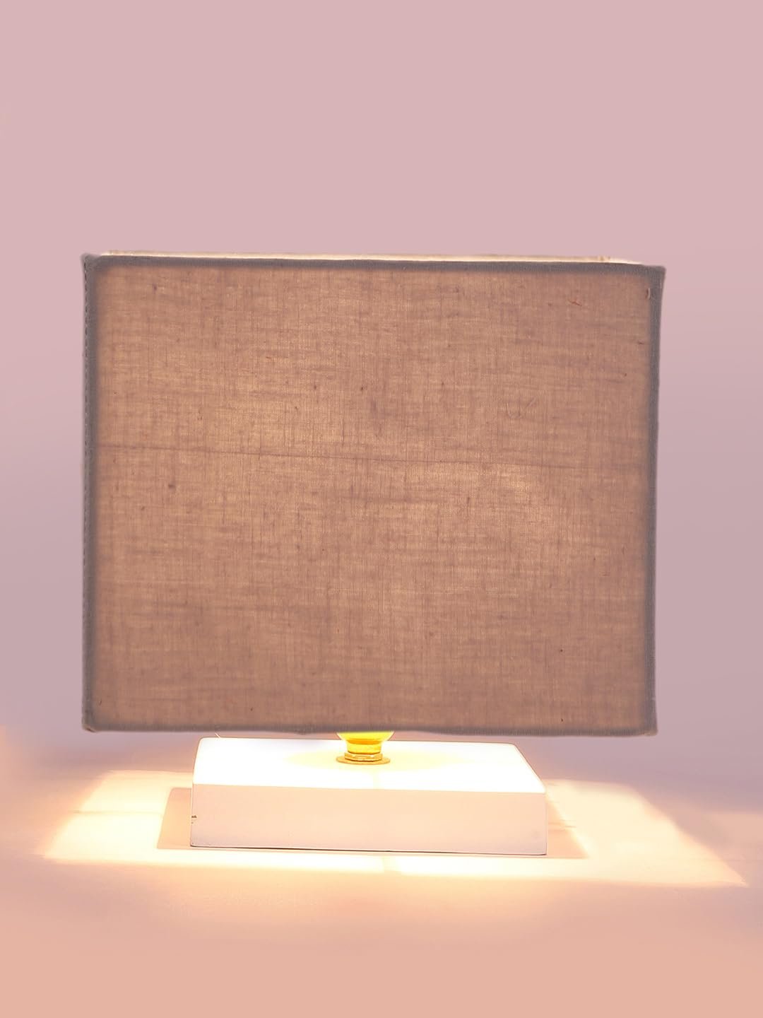 Square Grey Cotton Table lamp with White Wood Base -62