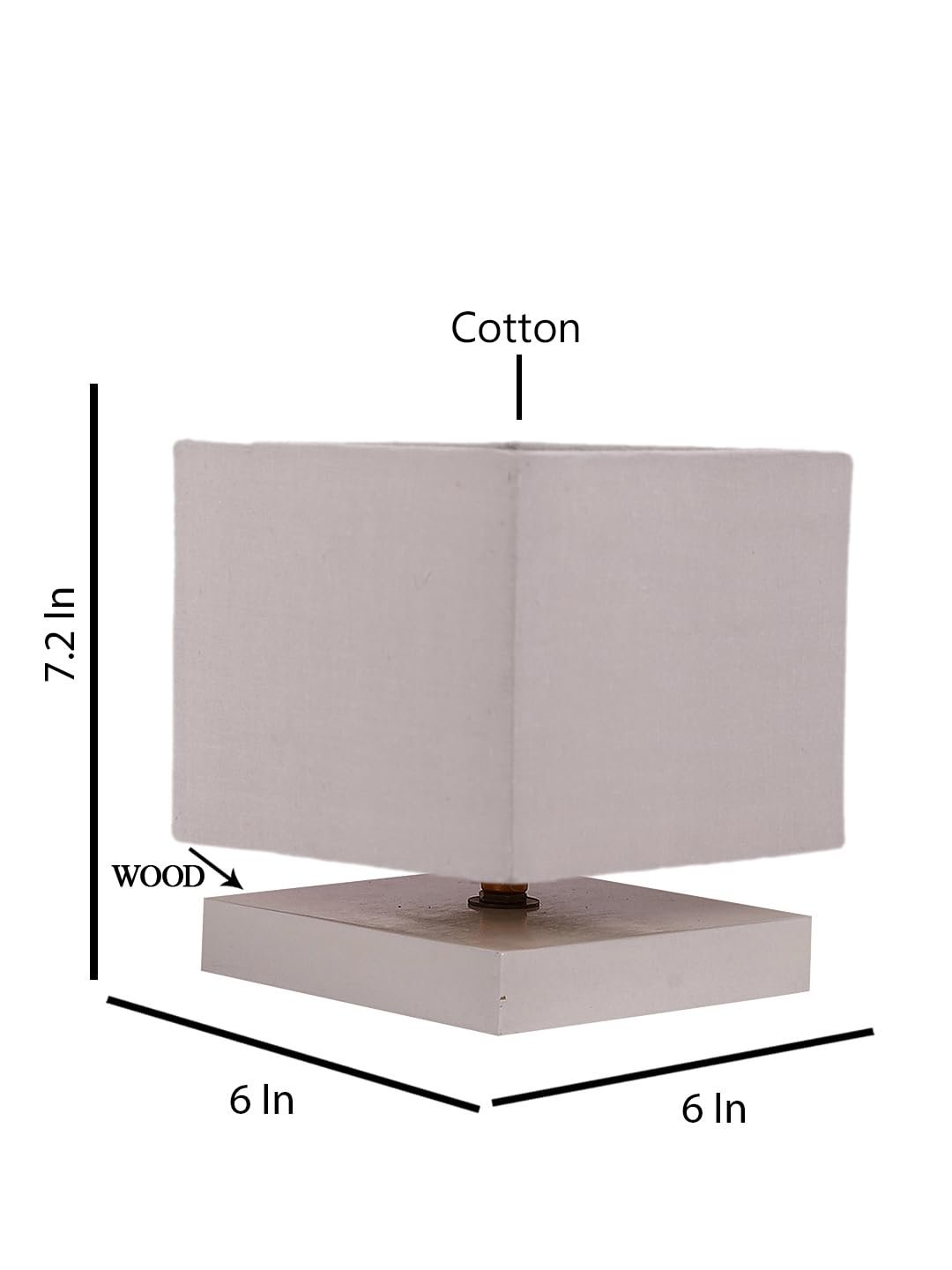 Square Grey Cotton Table lamp with White Wood Base -62