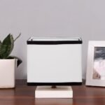 Square White & Black Cotton Table lamp with White Wood Base -63
