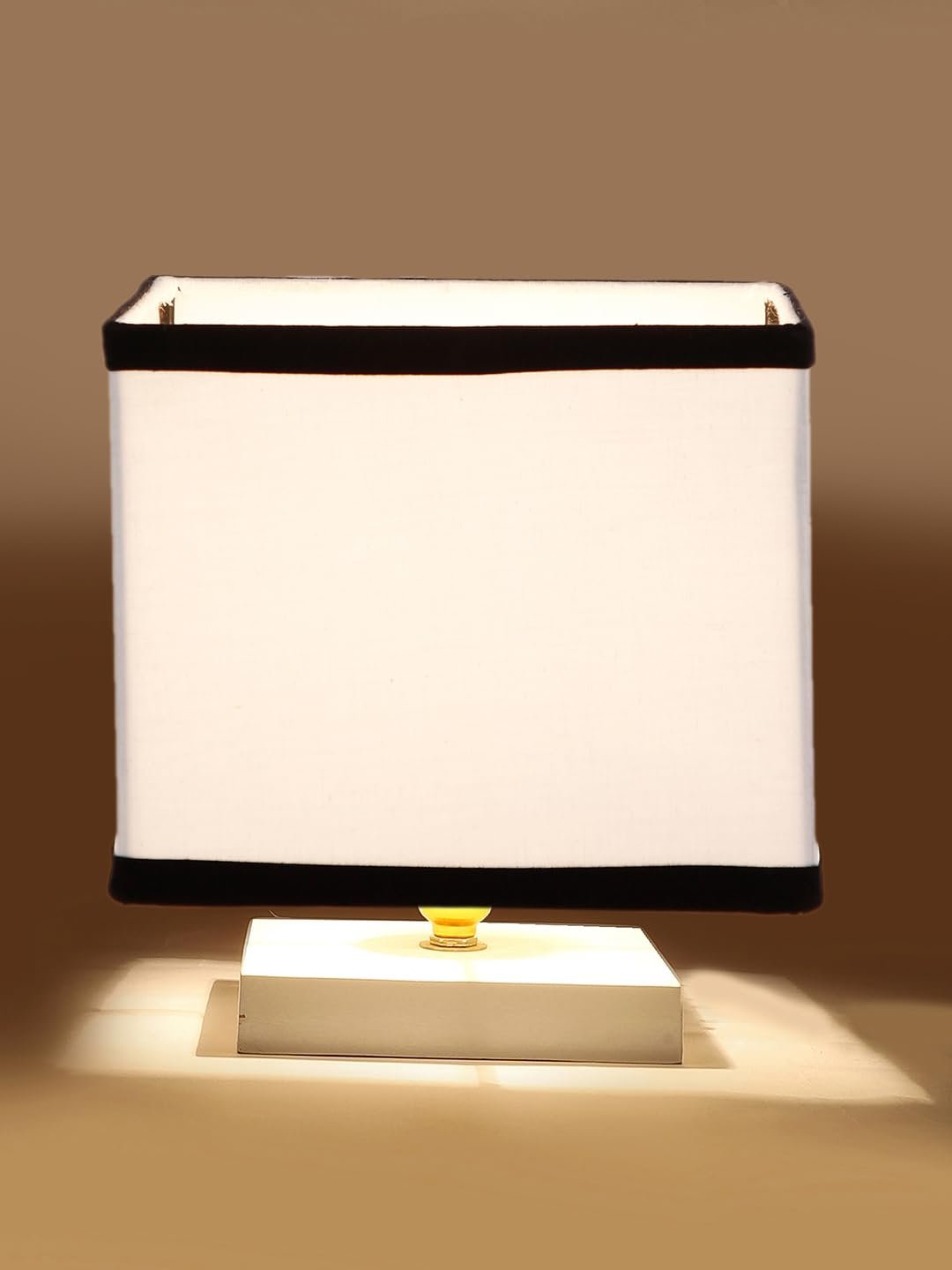 Square White & Black Cotton Table lamp with White Wood Base -63