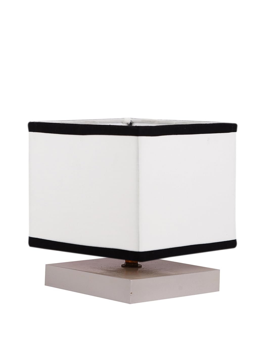 Square White & Black Cotton Table lamp with White Wood Base -63