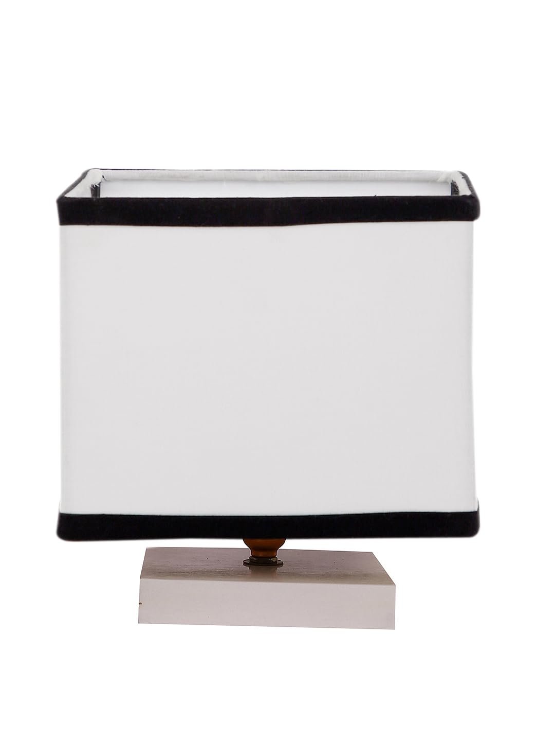 Square White & Black Cotton Table lamp with White Wood Base -63